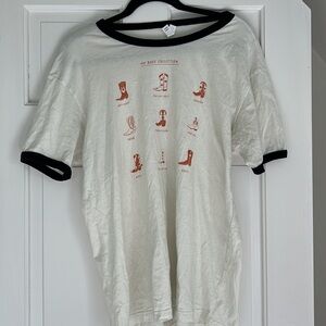 Vintage looking boot collection T shirt, got at a boutique in Colorado